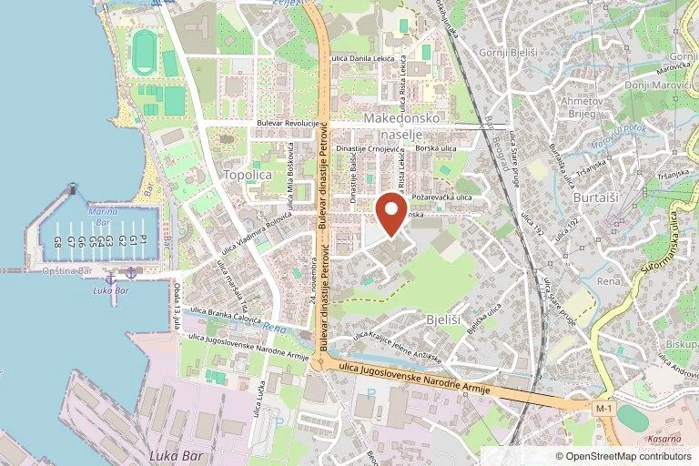 Map of Bar, Montenegro, showing the location of Mare e Monti